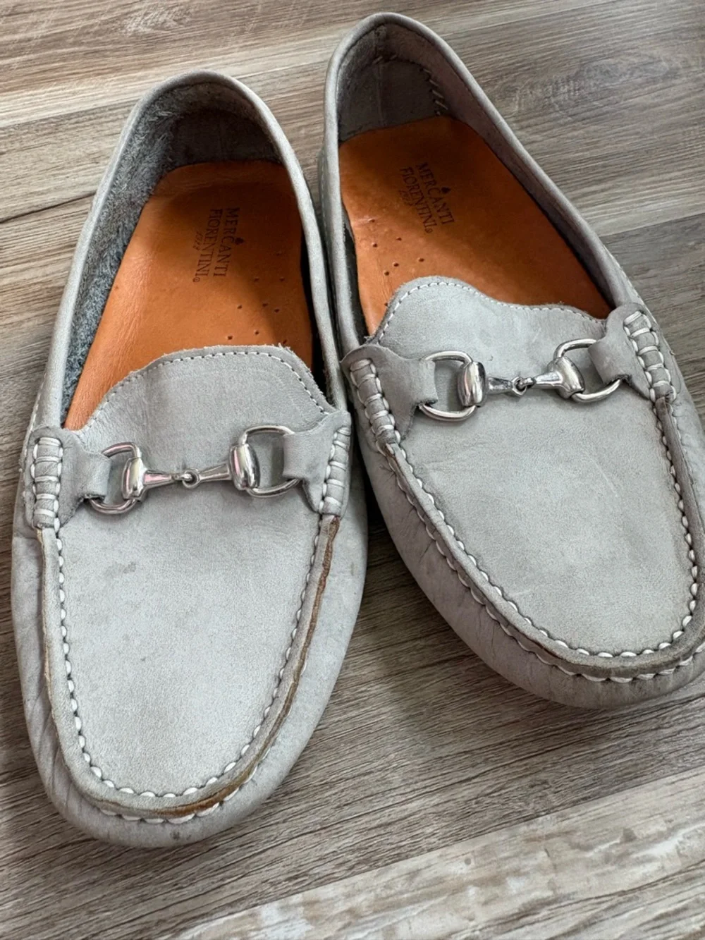 Mercanti Fiorentini Light Gray Suede Bit-Detail Loafers